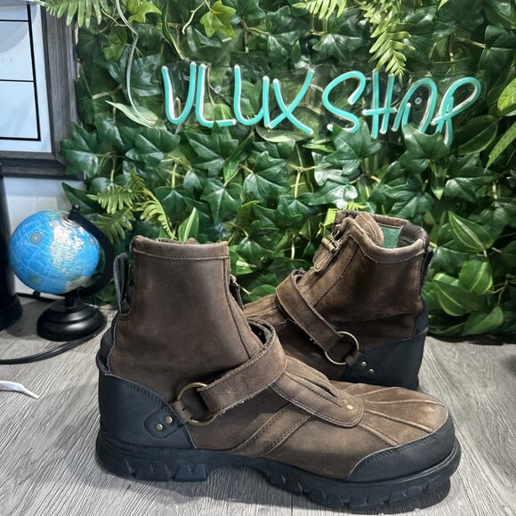 Polo Ralph Lauren Boot Conquest HI III Brown Suede Leather Zipper Mens - sz 13 D